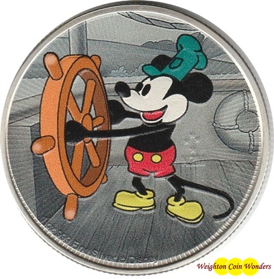 2017 Niue 1oz Silver $2 Disney Steamboat Willie - Coloured
